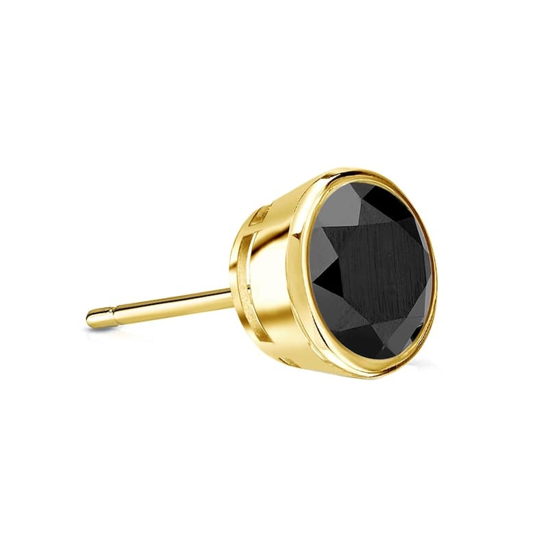 Auriya 1/4ctw Bezel-Set Round Black Diamond SINGLE (1) Stud Earring 14k Gold - Yellow
