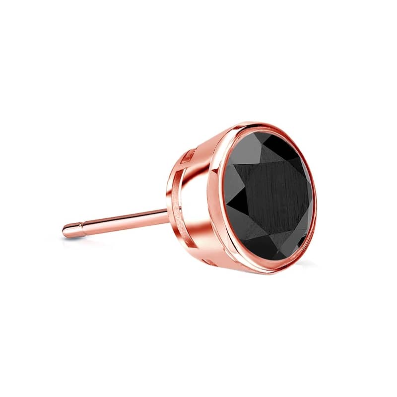 Auriya 1/4ctw Bezel-Set Round Black Diamond SINGLE (1) Stud Earring 14k Gold - Rose