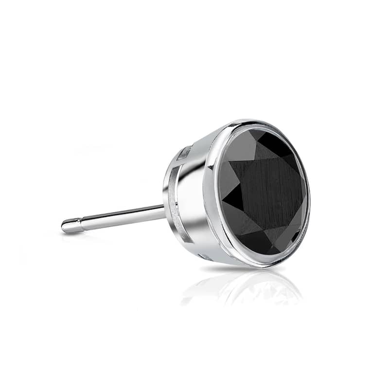 Auriya 1/4ctw Bezel-Set Round Black Diamond SINGLE (1) Stud Earring 14k Gold - White