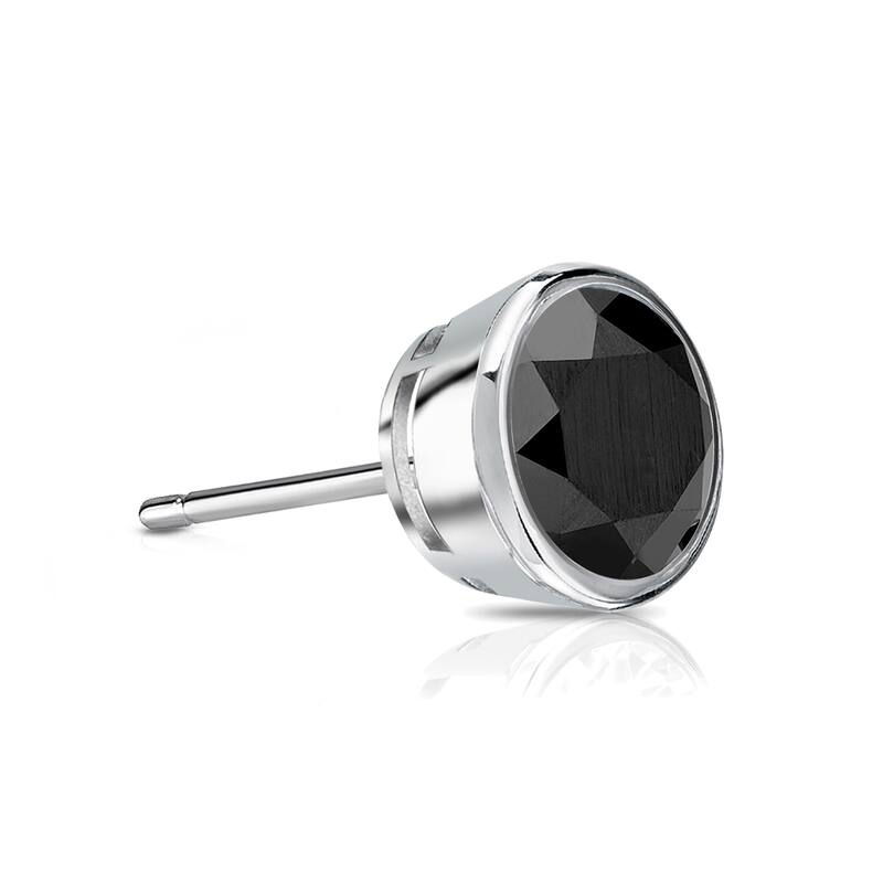 Auriya 14k Gold 1/3ct TDW Bezel-Set Round SINGLE (1) Black Diamond Stud Earring - White