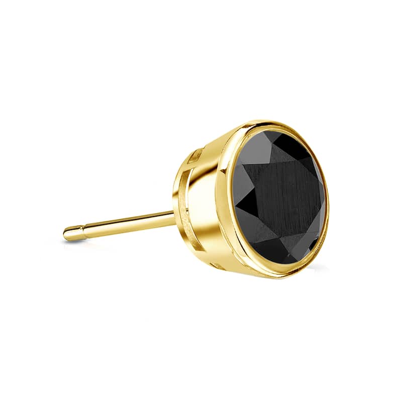 Auriya 14k Gold 1/3ct TDW Bezel-Set Round SINGLE (1) Black Diamond Stud Earring - Yellow