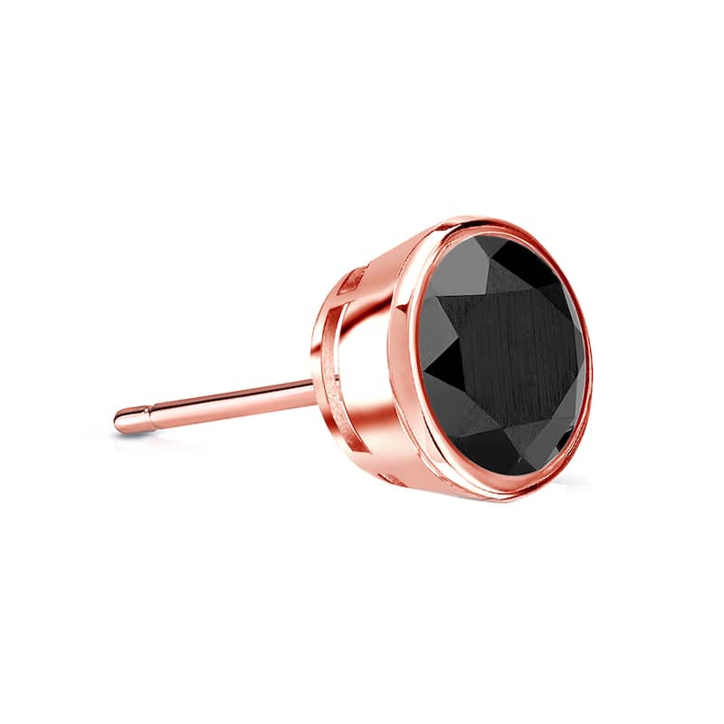 Auriya 14k Gold 1/3ct TDW Bezel-Set Round SINGLE (1) Black Diamond Stud Earring - Rose