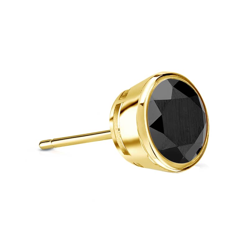Auriya 14k Gold 1/2ct TDW Bezel-Set Round SINGLE (1) Black Diamond Stud Earring - Yellow