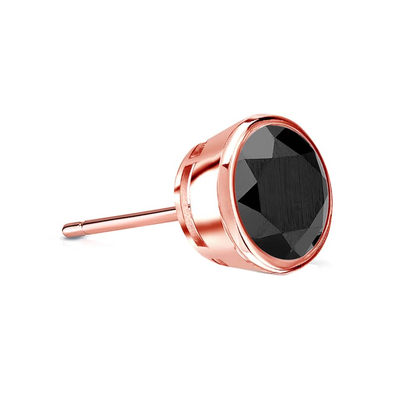 Auriya 14k Gold 1/2ct TDW Bezel-Set Round SINGLE (1) Black Diamond Stud Earring - Rose