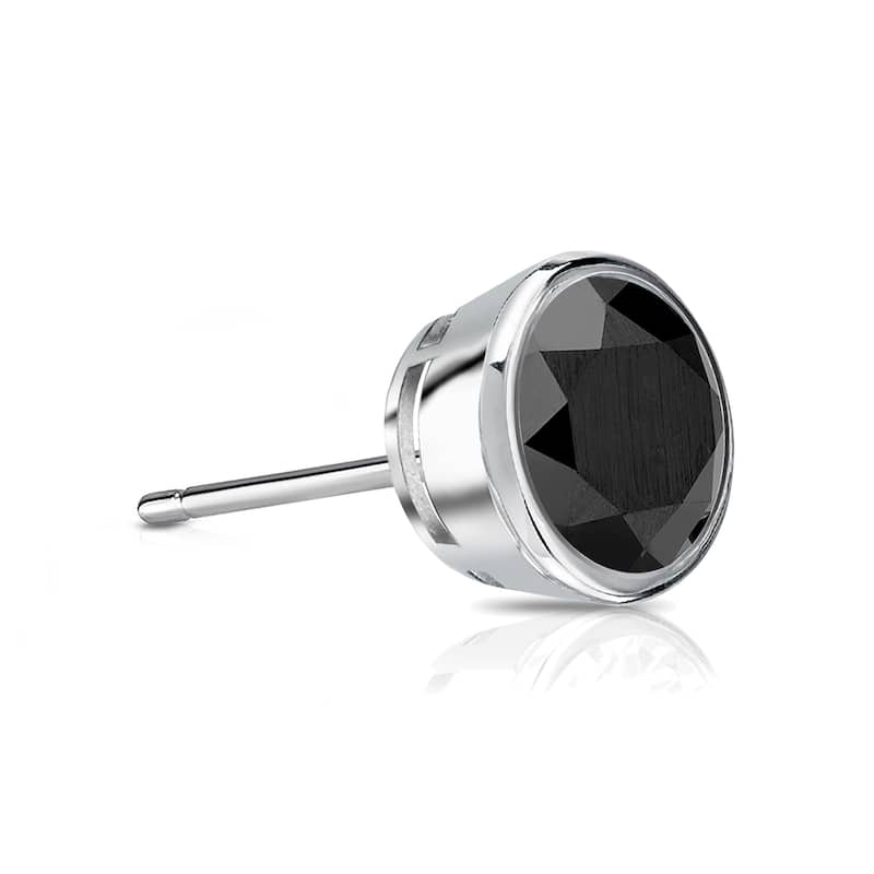 Auriya 14k Gold 1/2ct TDW Bezel-Set Round SINGLE (1) Black Diamond Stud Earring - White