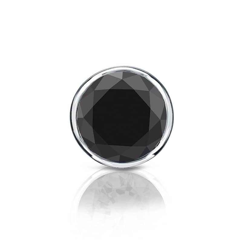Auriya 3/4ctw Bezel-Set Round Black Diamond SINGLE (1) Stud Earring 14k Gold