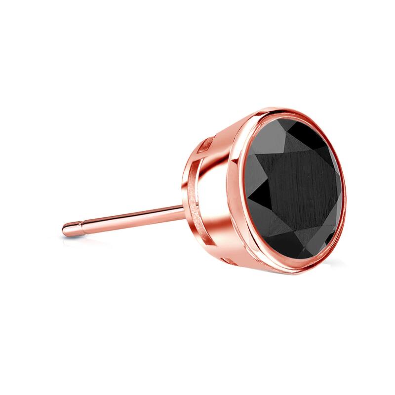 Auriya 3/4ctw Bezel-Set Round Black Diamond SINGLE (1) Stud Earring 14k Gold - Rose
