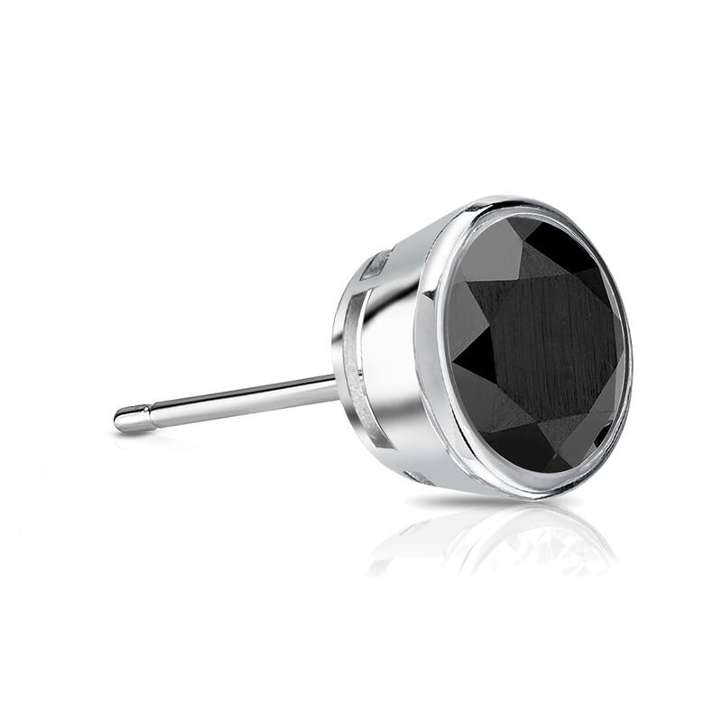 Auriya 3/4ctw Bezel-Set Round Black Diamond SINGLE (1) Stud Earring 14k Gold - White