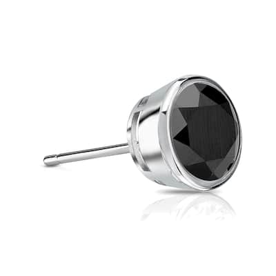 Auriya 3/4ctw Bezel-Set Round Black Diamond SINGLE (1) Stud Earring 14k Gold