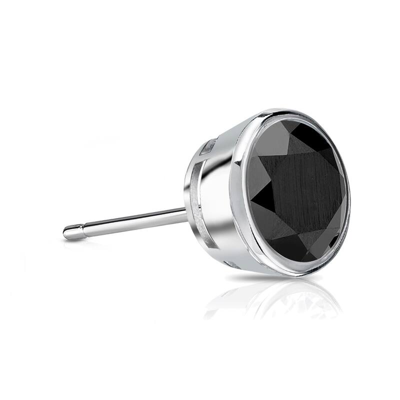 Auriya 3/4ctw Bezel-Set Round Black Diamond SINGLE (1) Stud Earring 14k Gold