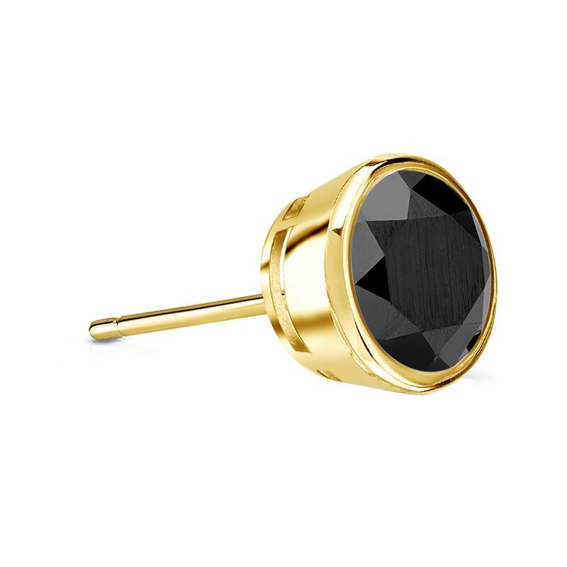 Auriya 3/4ctw Bezel-Set Round Black Diamond SINGLE (1) Stud Earring 14k Gold - Yellow