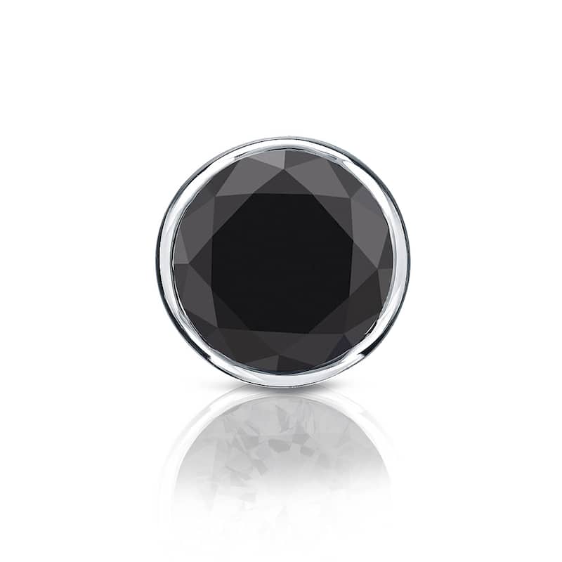 Auriya 14k Gold 1ct TDW Bezel-Set Round SINGLE (1) Black Diamond Stud Earring