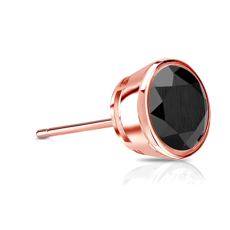 Auriya 14k Gold 1ct TDW Bezel-Set Round SINGLE (1) Black Diamond Stud Earring