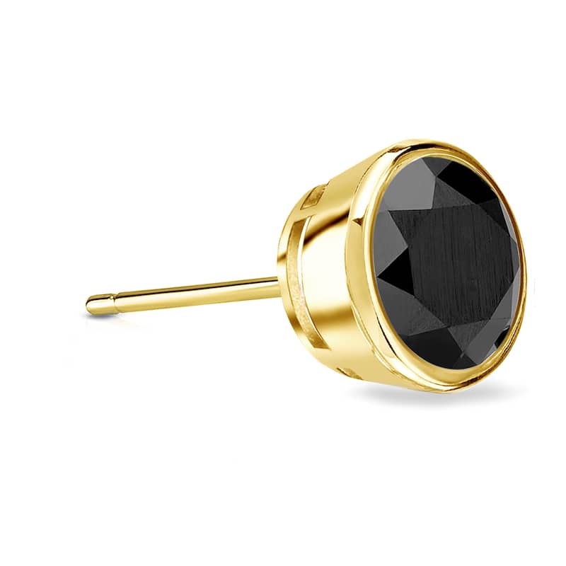 Auriya 14k Gold 1 1/4ct TDW Bezel-Set Round SINGLE (1) Black Diamond Stud Earring