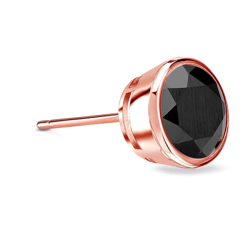 Auriya 1 1/2ctw Bezel-Set Round Black Diamond SINGLE (1) Stud Earring 14k Gold - Rose
