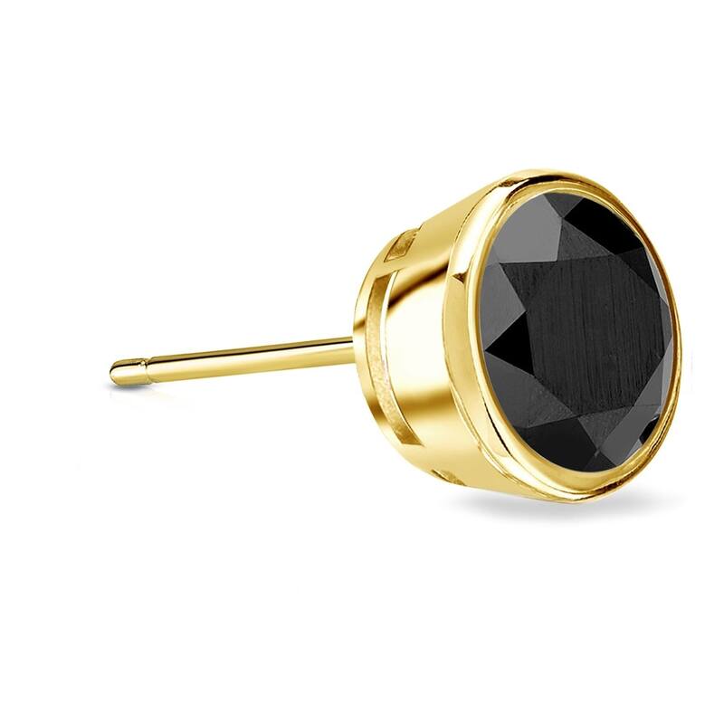 Auriya 1 1/2ctw Bezel-Set Round Black Diamond SINGLE (1) Stud Earring 14k Gold - Yellow