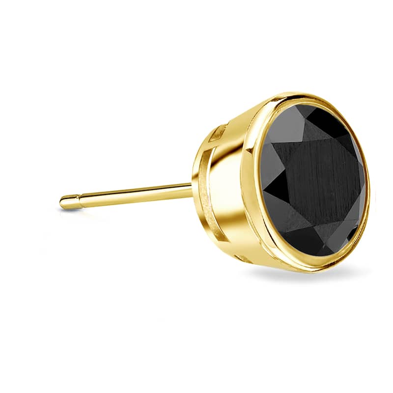 Auriya 1 1/2ctw Bezel-Set Round Black Diamond SINGLE (1) Stud Earring 14k Gold