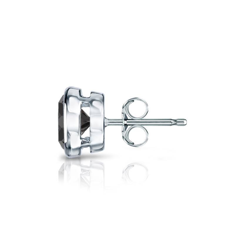 Auriya 1 1/2ctw Bezel-Set Round Black Diamond SINGLE (1) Stud Earring 14k Gold