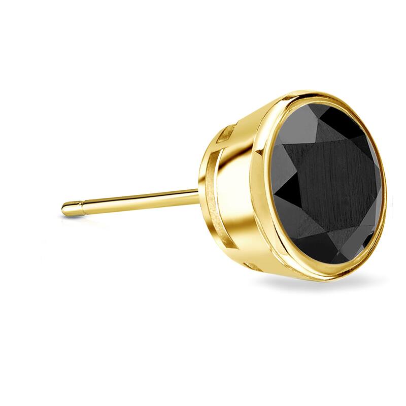 Auriya 14k Gold 2ct TDW Bezel-Set Round SINGLE (1) Black Diamond Stud Earring
