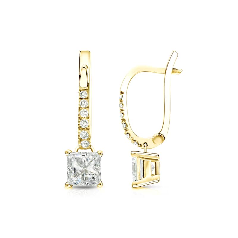 Auriya 14k Gold 3/4ctw Princess-cut Diamond Dangle Earrings (J-K, I1-I2)