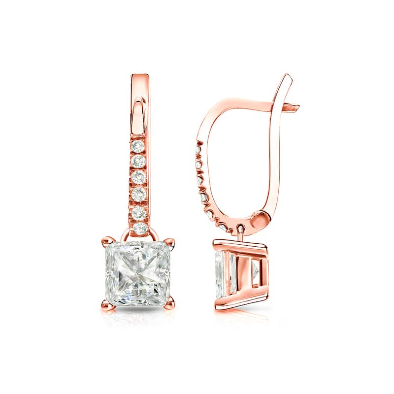 Auriya 14k Gold 1 1/4ctw Princess-cut Diamond Dangle Earrings (J-K, I1-I2)