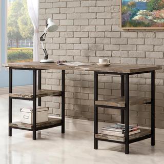 Lodge Style Computer Desk Modern Metal Frame and Salvaged Cabin Wood Finish Home Office Writing ...