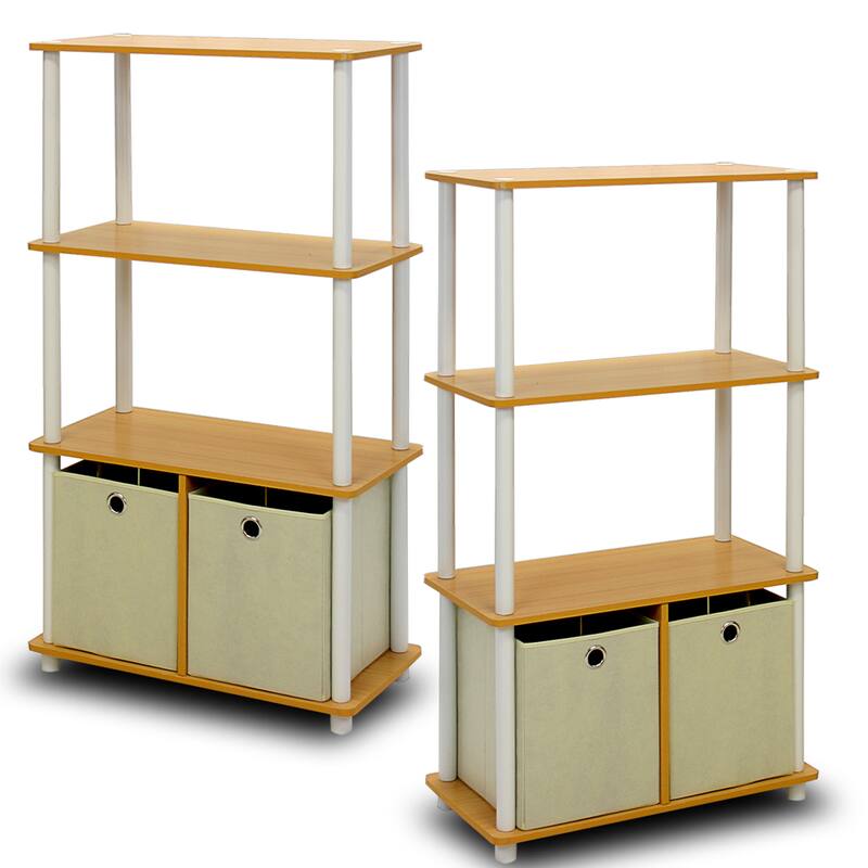 Porch & Den Beige/ Brown Composite Wood and PVC 4-tier Storage Shelves (Set of 2) - Beige