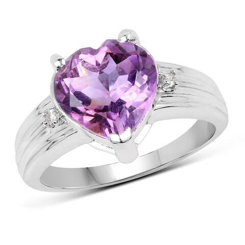 Malaika 0.925 Sterling Silver 3.03-carat Genuine Amethyst and White Topaz Ring