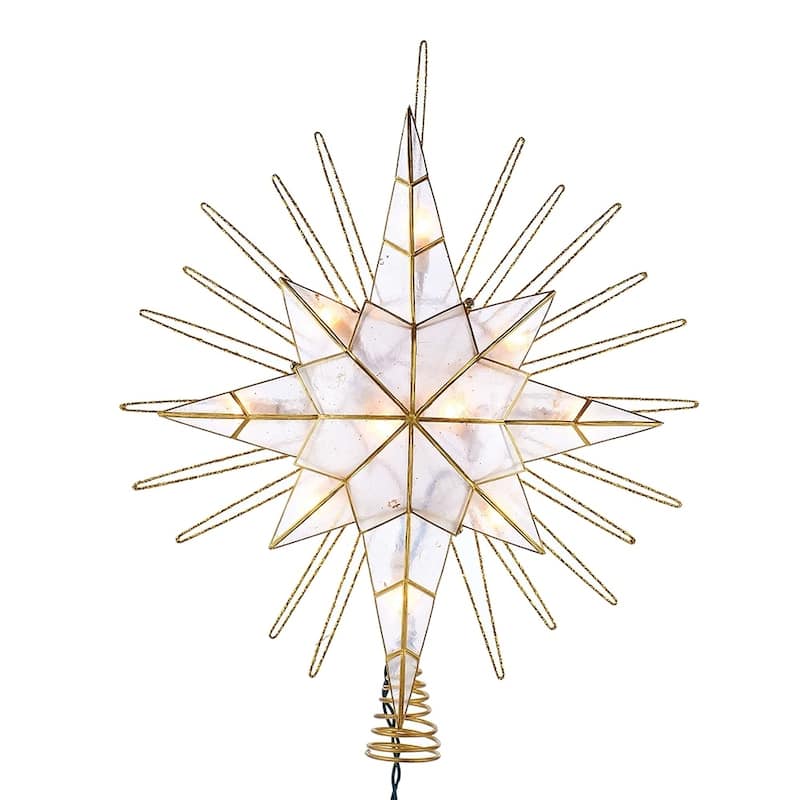 Kurt Adler 10-Light 14-Inch Gold Glitter Capiz Bethlehem Star Treetop