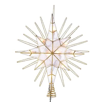 Kurt Adler 10-Light 14-Inch Gold Glitter Capiz Bethlehem Star Treetop