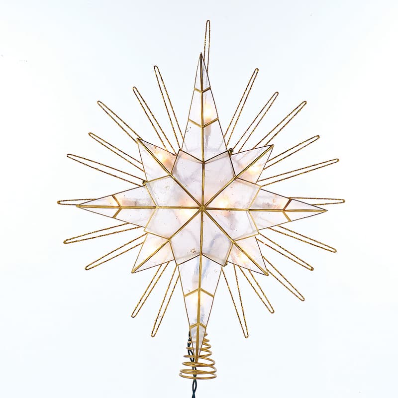 Kurt Adler 10-Light 14-Inch Gold Glitter Capiz Bethlehem Star Treetop