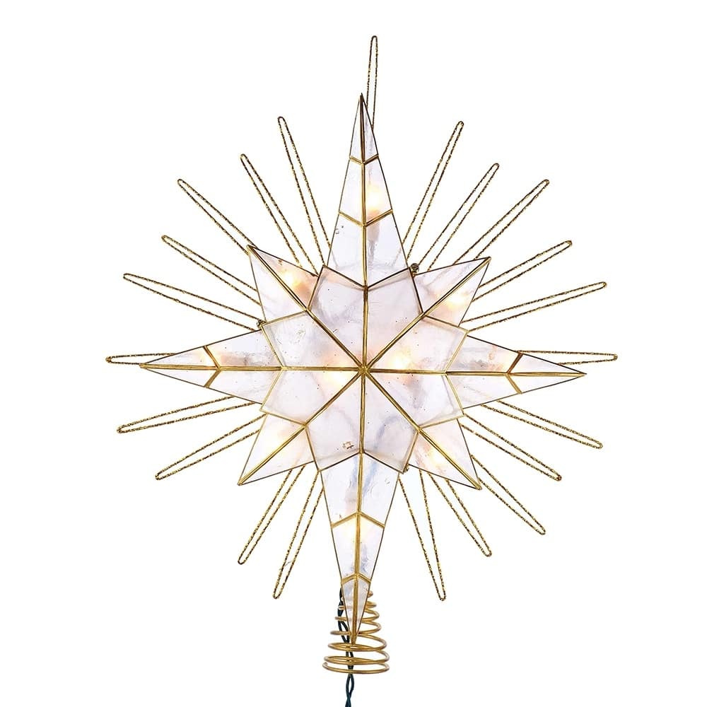 Kurt Adler 10-Light 14-Inch Gold Glitter Capiz Bethlehem Star Treetop