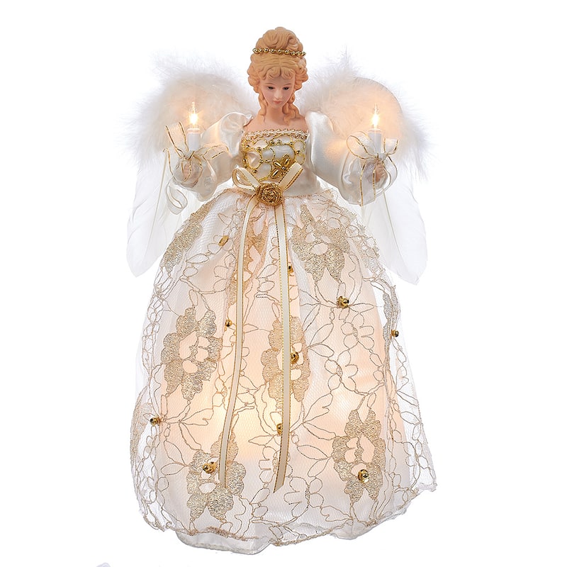 Kurt Adler UL 10-Light 12-Inch Ivory and Gold Angel Treetop