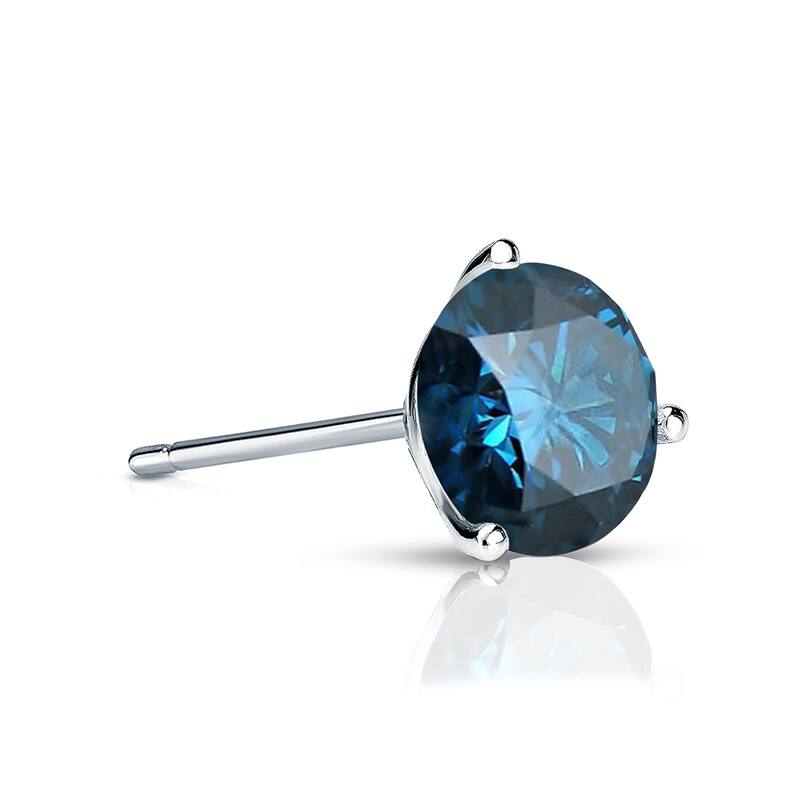 Auriya 14k Gold 1/4ct TDW 3-Prong Martini Blue SINGLE (1) Diamond Stud Earring - White