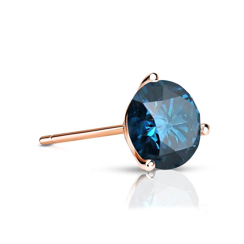 Auriya 14k Gold 1/4ct TDW 3-Prong Martini Blue SINGLE (1) Diamond Stud Earring - Rose