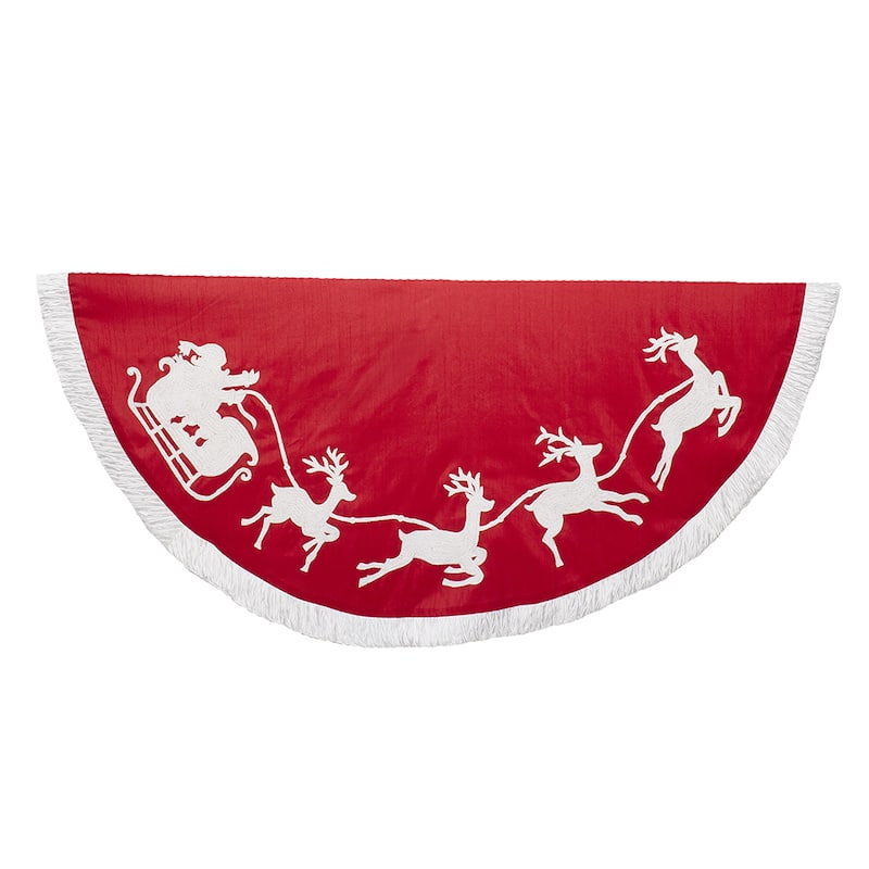 Kurt Adler 50-Inch Red and White Santa Sleigh Embroidered Treeskirt