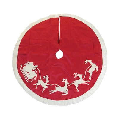 Kurt Adler 50-Inch Red and White Santa Sleigh Embroidered Treeskirt