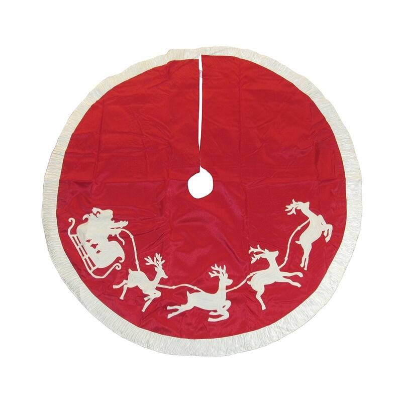 Kurt Adler 50-Inch Red and White Santa Sleigh Embroidered Treeskirt
