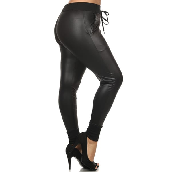 plus size black faux leather pants