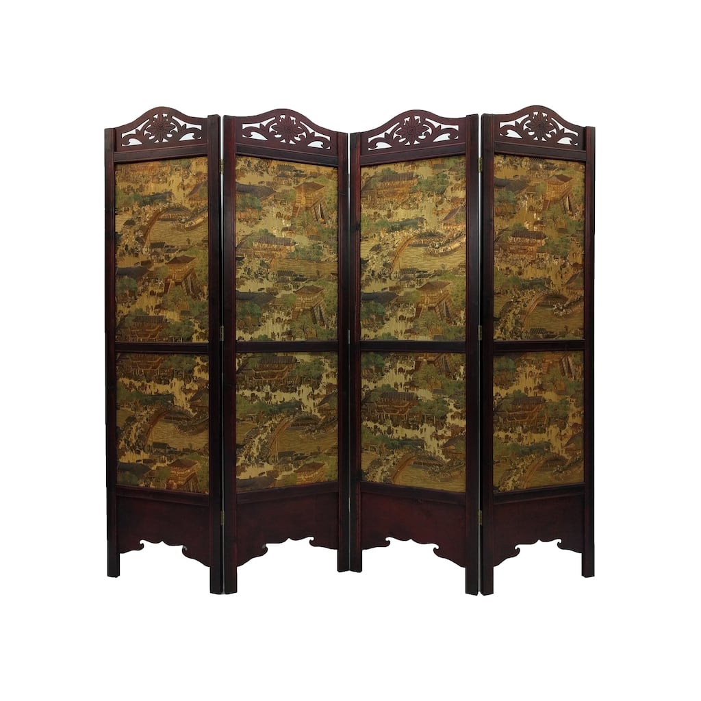 Vintage Ancient City-style Wood Extra-wide Room Divider Screen