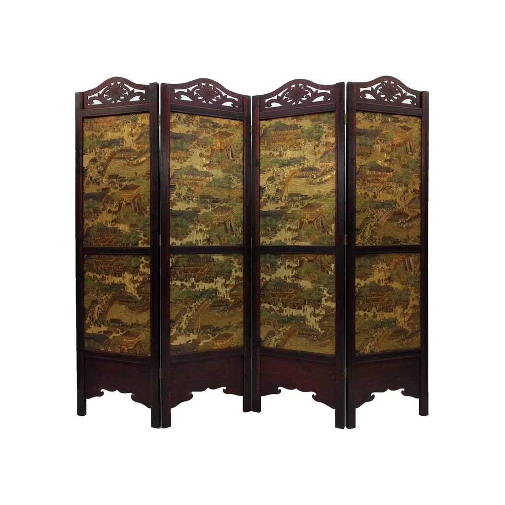 Vintage Ancient City-style Wood Extra-wide Room Divider Screen