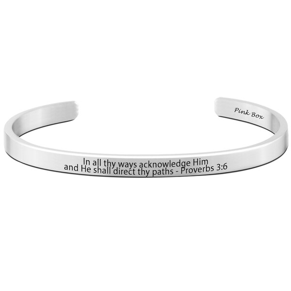 Pink Box Stainless Steel Proverbs 3:6 Holy Scripture Cuff Bracelet. Opens flyout.