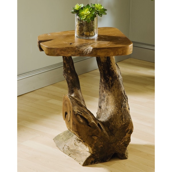 Groovystuff TF-0648-24 Sierra Brown Teak Root Wood Medium Side End Table
