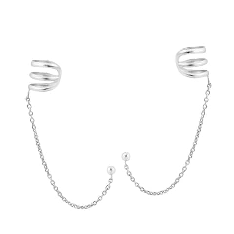 Handmade 9mm Mod Ear Cuff Draping Chain Sterling Silver Stud Earrings (Thailand)