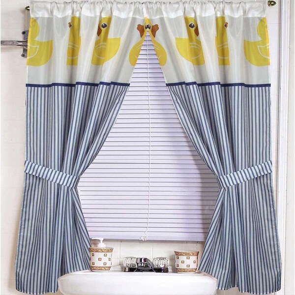 Rubber Ducky Print Fabric 34 Inch By 54 Bathroom Window Curtain Holdback Set