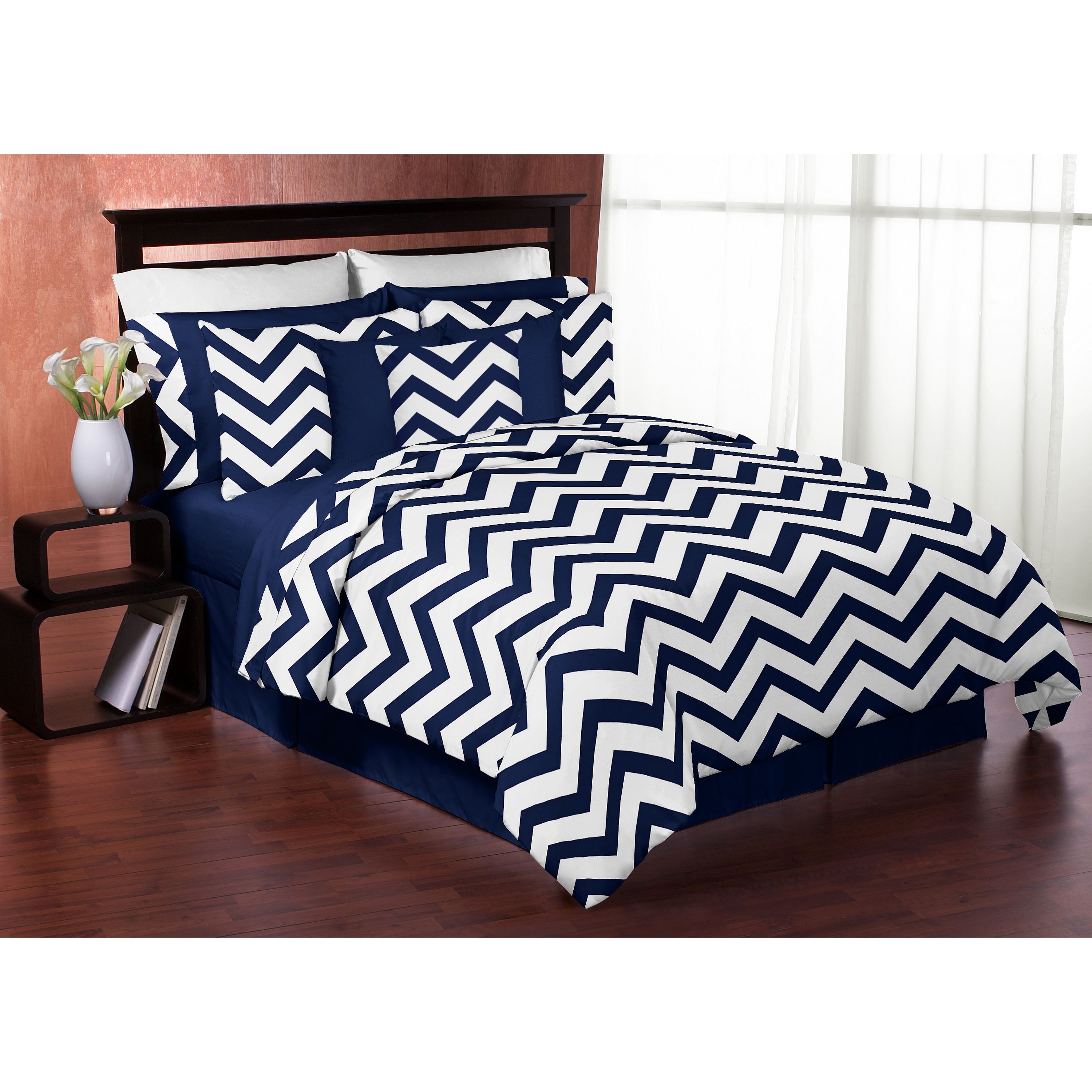 Shop Sweet Jojo Designs Navy Blue And White Chevron Full Queen 3