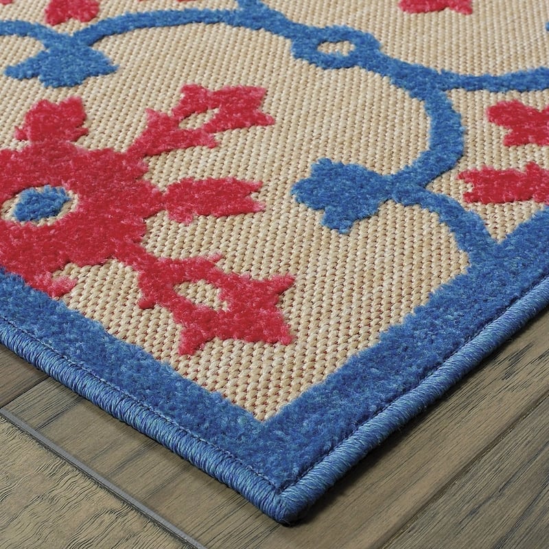 Style Haven Cara Mixed Pile Floral Lattice Indoor-Outdoor Area Rug