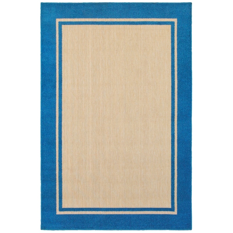 Style Haven Cara Mixed Pile Classic Bordered Indoor-Outdoor Area Rug - 9'10" x 12'10" - Blue/Sand
