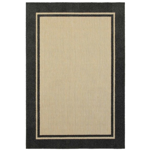 Mixed Pile Borders Sand/ Charcoal Indoor-Outdoor Area Rug - 7'10" x 10'10"
