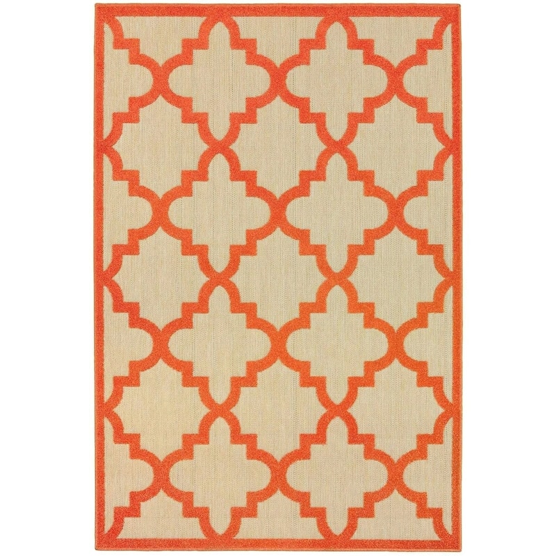 Style Haven Cara Mixed Pile Quatrafoil Lattice Indoor/ Outdoor Area Rug - 6'7" x 9'6" - Orange/Sand